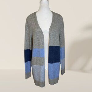 Charter Club Open Front Colorblock Cardigan Sweater Medium Gray Blue